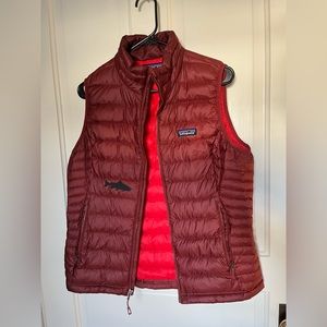 Patagonia Down Vest, Women’s Size M, Burgundy Red, Custom Patch